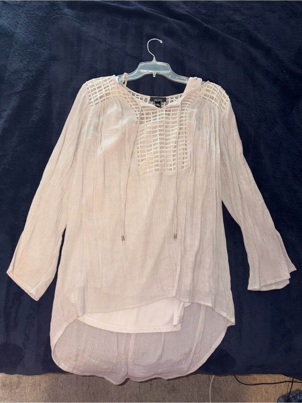 Alyx Light Pink Gauze Peasant Tunic with Ladder Lace Yoke